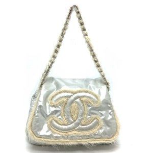 AUTHENTIC CHANEL A49697 CC Fabric Flap Side Matelasse Chain Shoulder Bag Nylon S